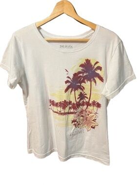 Del Sol Color Change Cozumel White Palm-Print Tee Shirt Size Large
